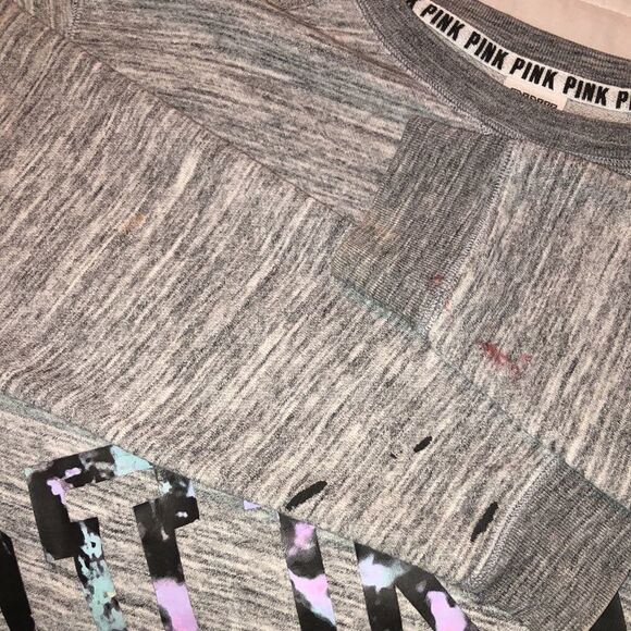 PINK VS L Heathered Gray Crewneck High Low Pullover Black Tie Dye PINK - Picture 14 of 15